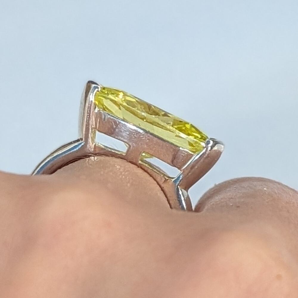 Sterling Silver Man Made Lemon Quartz Rings Set Size 7 & 7.5 Yellow Silver Pair - Picture 12 of 14